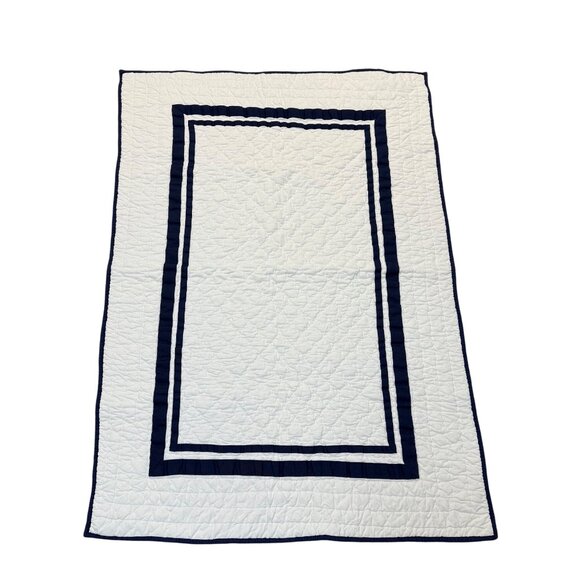 Pottery Barn Kids Quilted Blanket Baby Crib Toddler Bed Nursery Harper White Nav - Picture 1 of 11